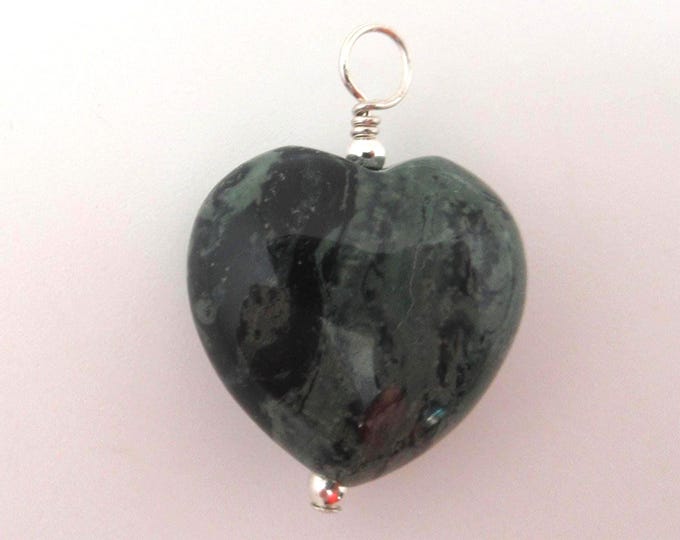 Small Natural Kambaba Jasper and Sterling Silver Heart Pendant