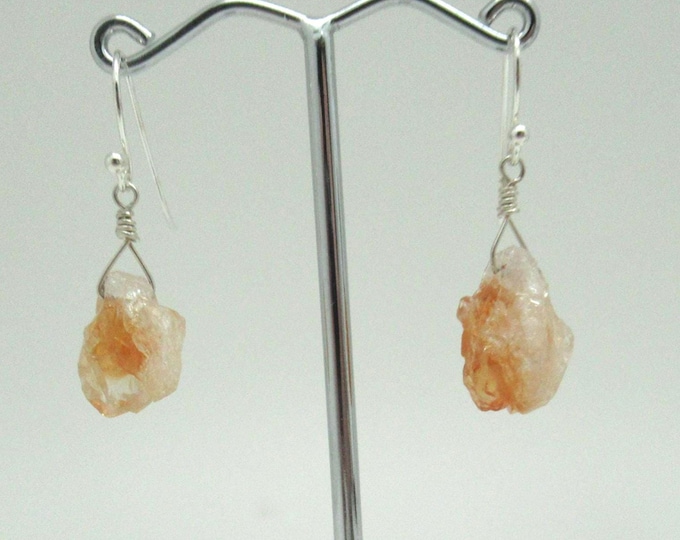 Rough Citrine and Sterling Silver Earrings