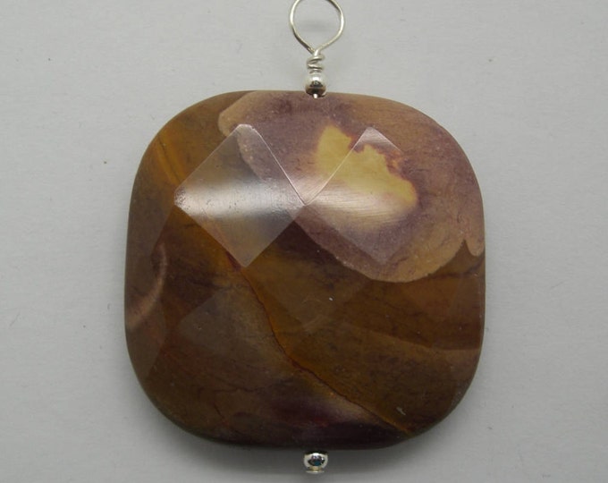 Faceted Mookite Jasper and sterling pendant  this is a large stone
