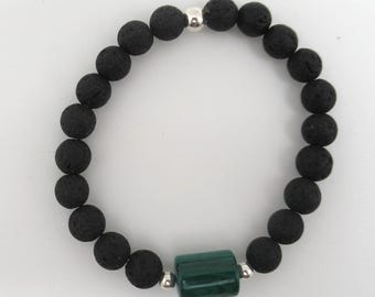 Malachite and lava rock stretch bracelet