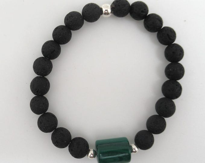 Malachite and lava rock stretch bracelet