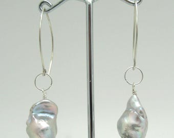 Natural Baroque Pearl and Sterling Earrings