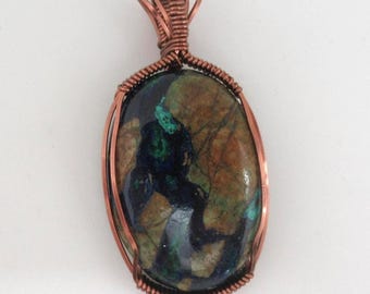 Azurite Chrysocolla and Copper Pendant