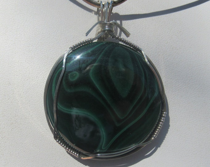 Large Malachite and Sterling Pendant