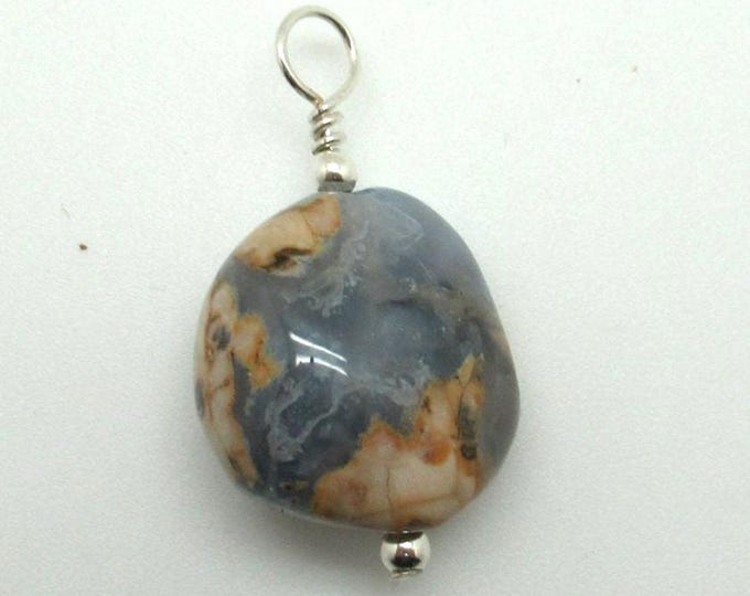 Beautiful Blue Chalcedony with Matrix Sterling Pendant