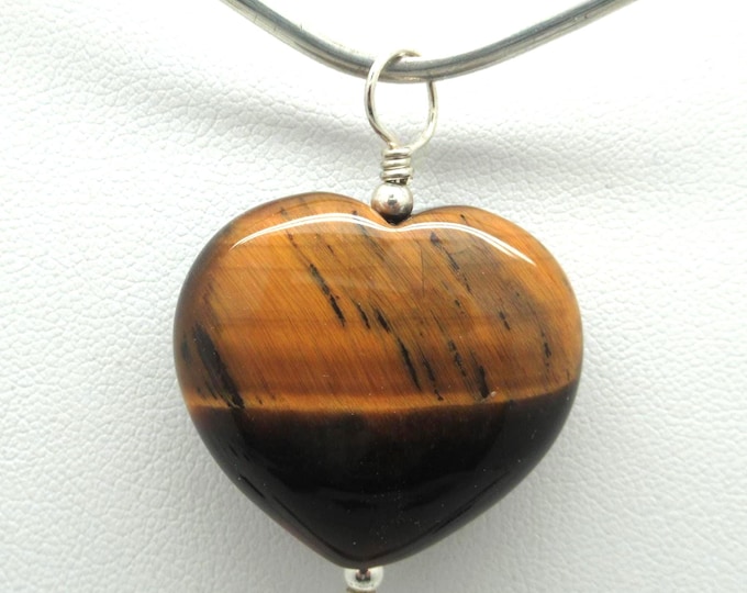 Natural Tiger Eye and Sterling Teardrop Pendant
