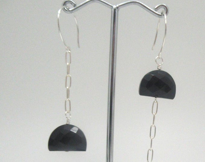 Onyx Faceted Stone and Sterling Silver Earrings