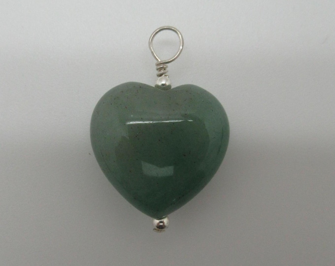 Small Green Aventurine and Sterling Heart Pendant