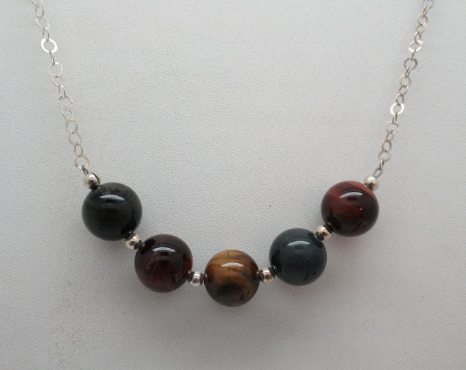 10mm natural tigers eye and sterling necklace