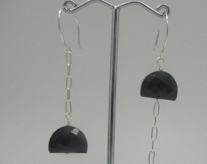 Faceted Onyx and Sterling Silver Earrings