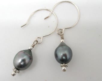 Tahitian Pearl and Sterling Earrings