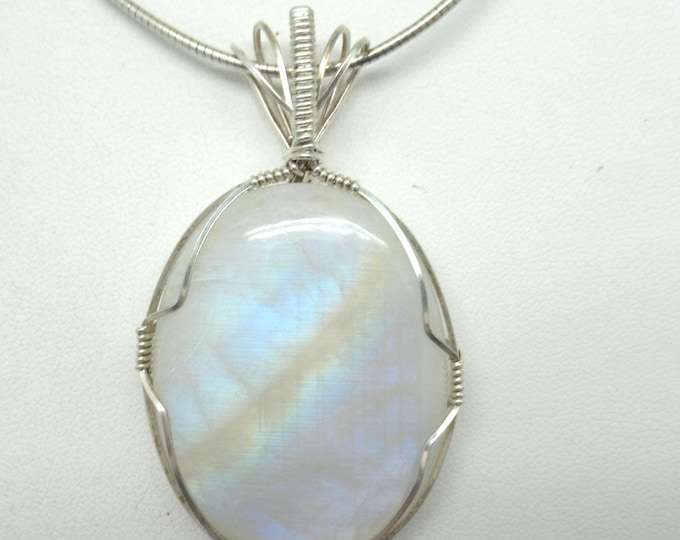 Rainbow Moonstone and Sterling Pendant