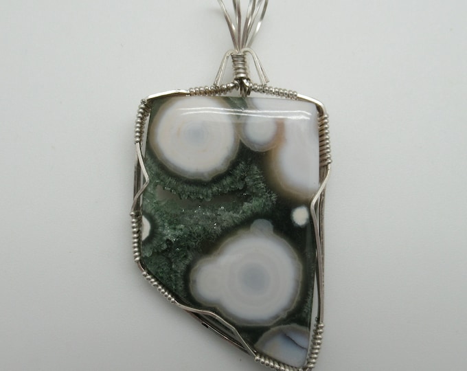 Natural Ocean Jasper and Sterling Pendant