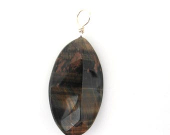 Blue Tiger Eye and Sterling Silver Pendant