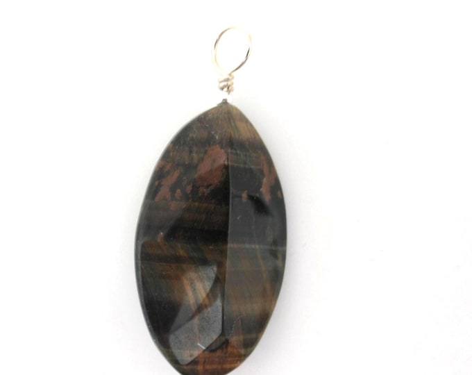 Natural Blue Tiger Eye and Sterling Silver Pendant