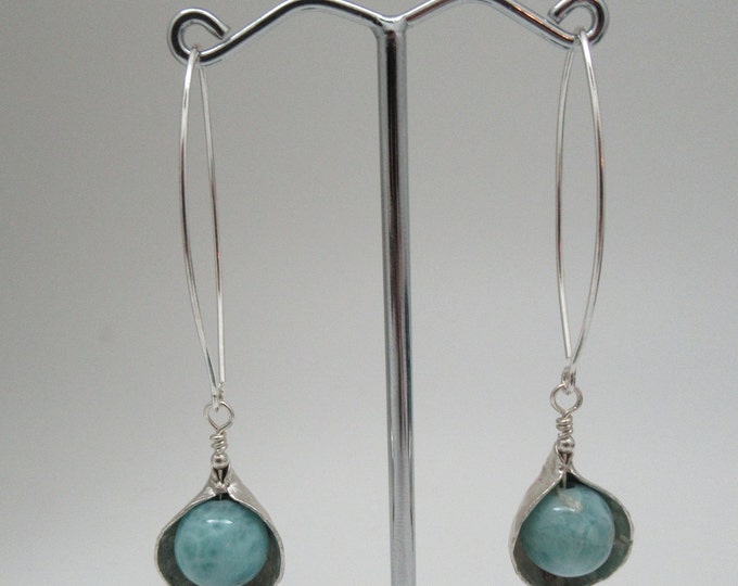 Natural Larimar and Sterling Silver Earrings