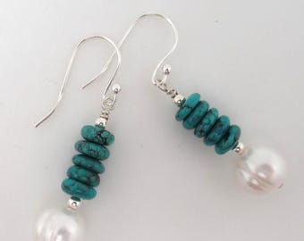 Turquoise with Pearl Sterling Earrings