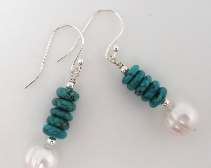 Turquoise with Pearl Sterling Earrings