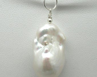 Natural Baroque Pearl and Sterling Pendant