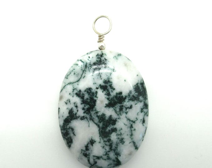 Natural Tree Agate and Sterling Silver Pendant