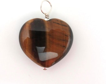 Tiger Eye Heart and Sterling Pendant