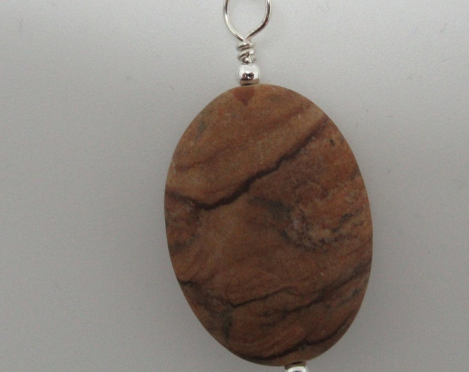 Matte Wood Jasper Stone  and Sterling Pendant