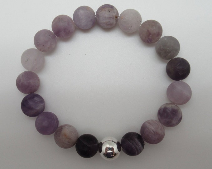 Matte Chevron Amethyst and sterling stretch bracelet