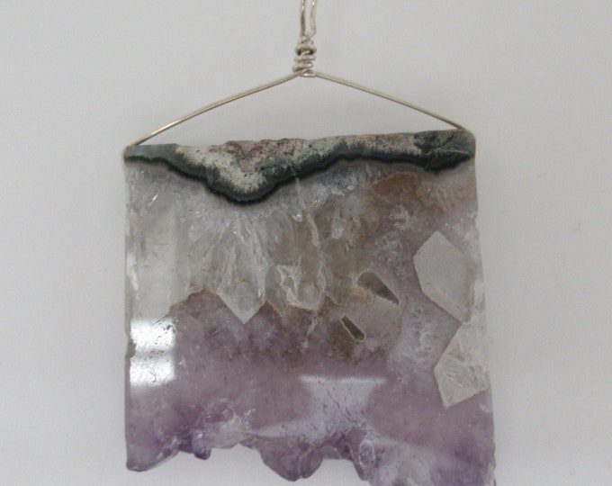 Natural Slice Amethyst and Sterling Pendant