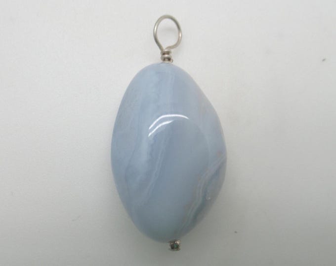 Natural Blue Lace Agate and Sterling Pendant