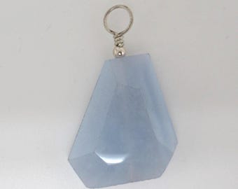 Natural Blue Lace Agate and Sterling Pendant