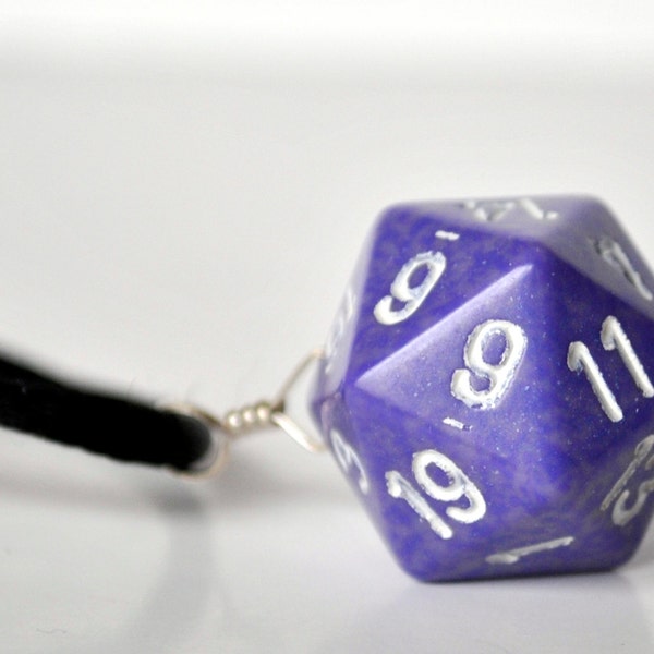 Dice Pendant Necklace - Purple D20 Twenty Sided - Geeky Gamer Jewelry