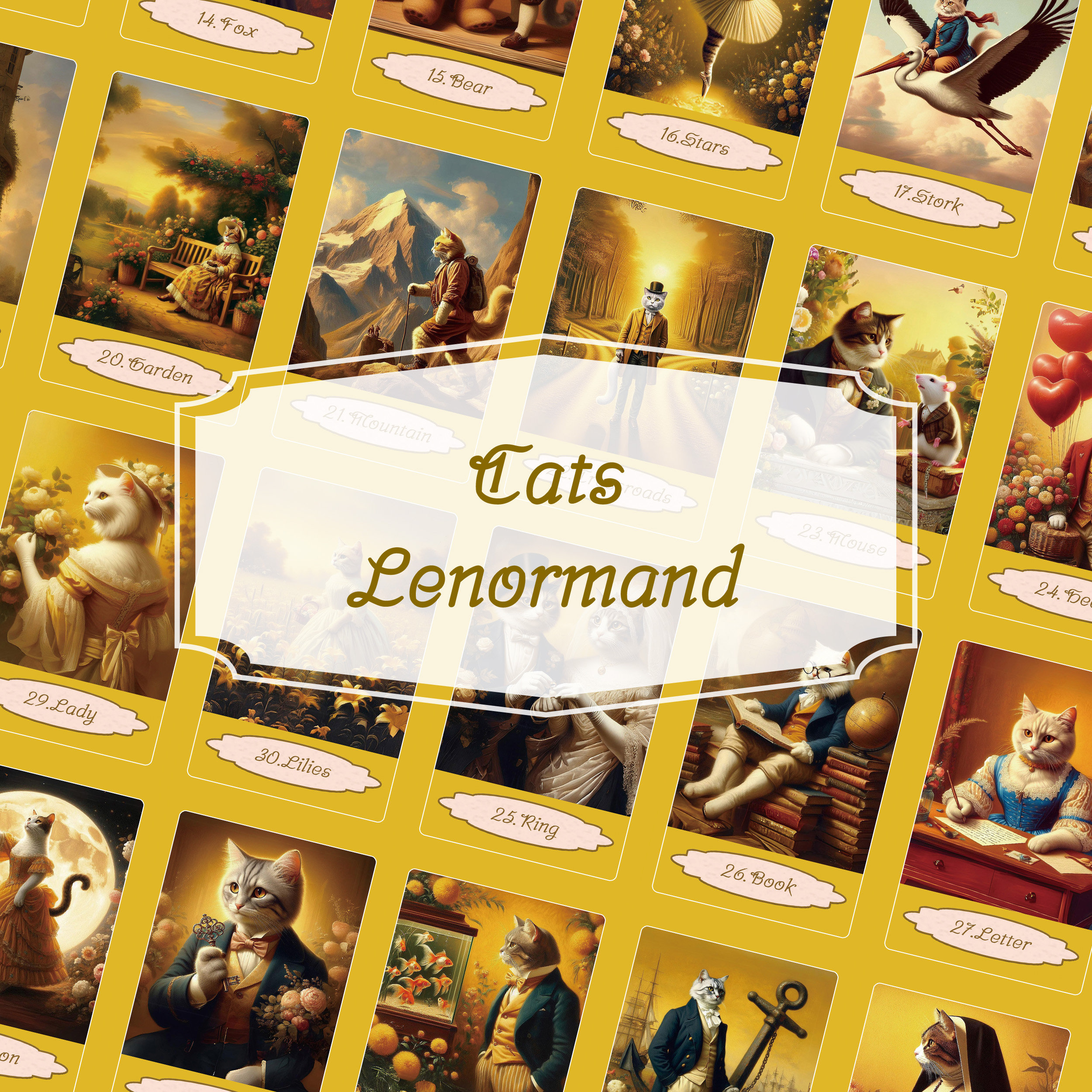 Cats Lenormand//lenormand Card, Lenormand Card Deck, Oracle Deck