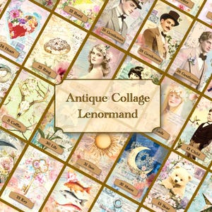 Antique Collage Lenormand//Lenormand card, Lenormand card deck, Oracle deck, Oracle, Tarot card, Tarot deck