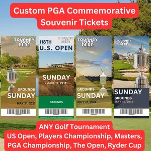 Golf - Individuell angefertigtes Gedenk Souvenir Ticket Stub – US Open, Pga Cup, The Open Cup, Ryder Cup