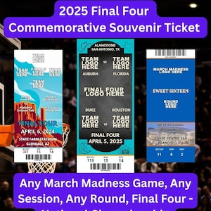 2025 Final Four Kundenspezifisches Gedenkandenken-Souvenir-souvenir-ticket-stub --NCAA-Turnier, National-Meisterschaft, Sweet 16, Elite 8, März-Verrücktheit