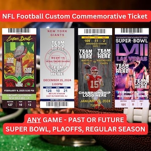 NFL Custom Gedenk Souvenir Souvenir Ticket Stub - Football Spiel - Super Bowl, Playoffs, reguläre Saison * Made für jedes Spiel *