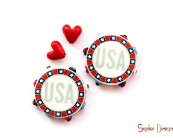 Polymer clay disc beads - 4th of July - handmade beads ceramic tile style  -white blue red USA- 30mm (4)