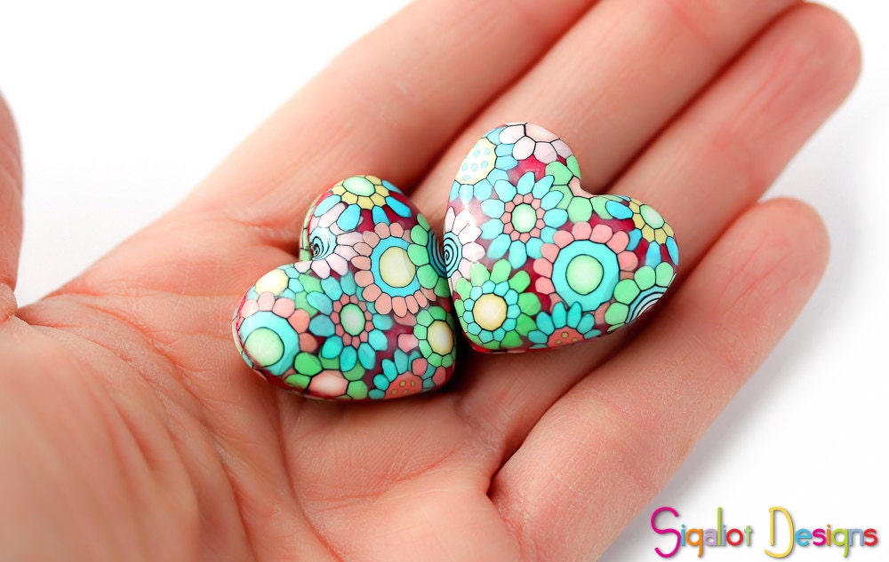 Valentines day hearts 2 handmade polymer clay beads fluffy Valentines day Hearts 2 Handmade polymer clay beads Fluffy | Etsy