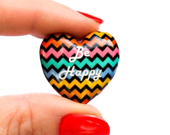 Polymer clay heart bead - colorful zigzag bead - Be Happy heart bead (1)