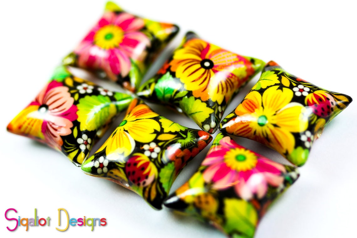 Polymer clay pillow beads pink yellow orange flower beads Etsy