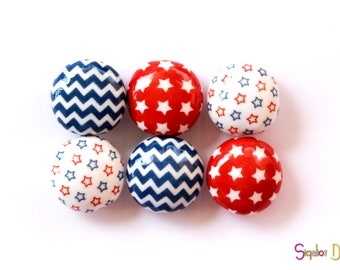 Polymer clay lentil beads - coin beads - 4th of July - Handmade beads red blue white  -USA beads - 15 mm (6)