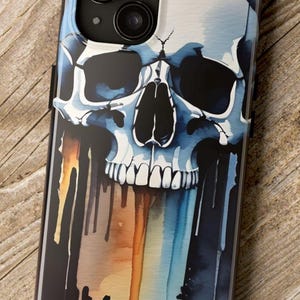 Skull in water colours tough cell phone case. Available for  iPhone and Samsung models
