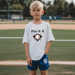 Play ball. Kids baseball tshirt. Great for summer fun. Gift for grandson. Playing sports in the summer. Kids Heavy Cotton™ Tee