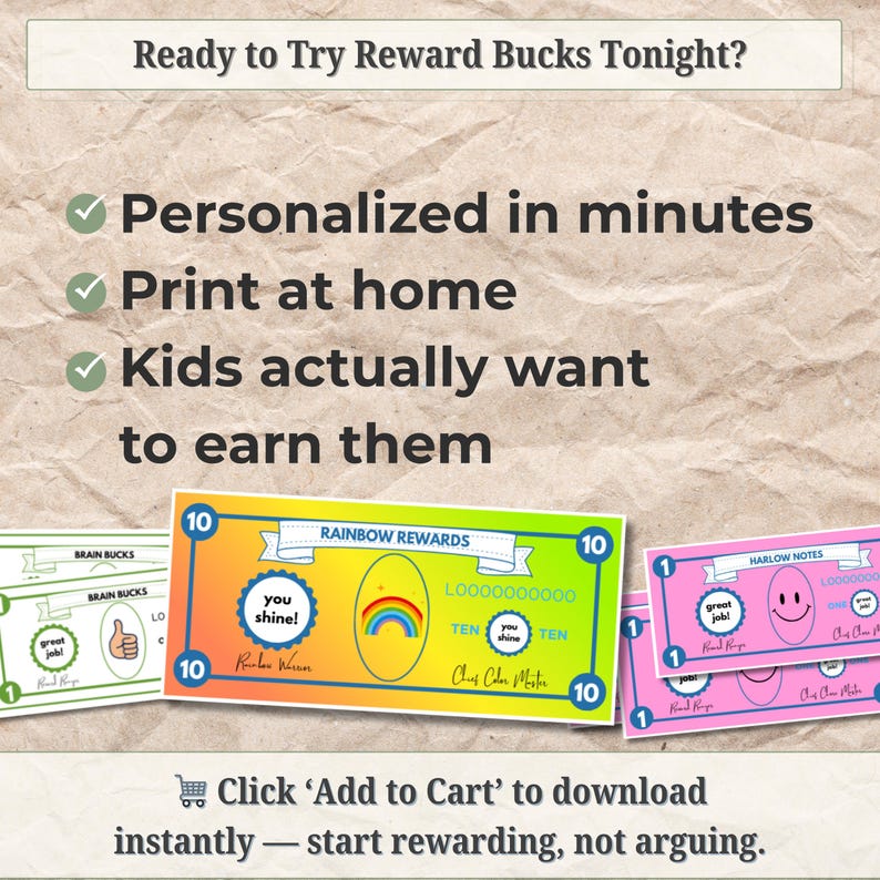 Editable Kids Reward Bucks Printable | Behavior Reward Money System for ...