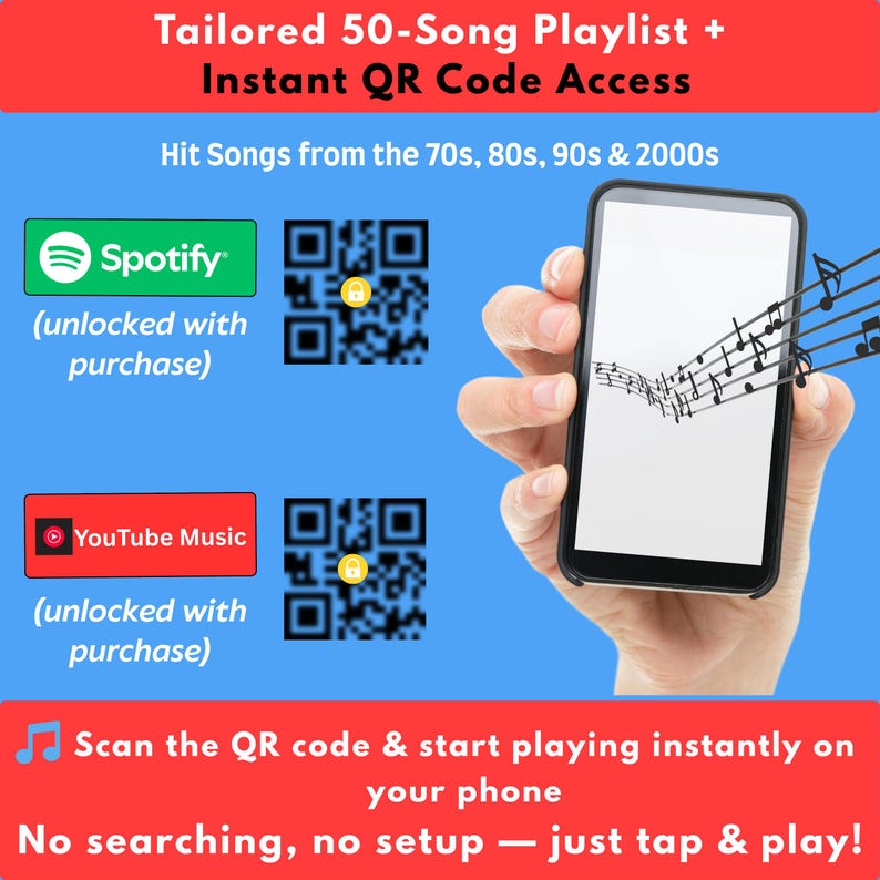 Music Bingo Game, 70s to 2010s Hits, Printable Party Game with Playlists, Fun for Adults, Teens, Events & Family Gatherings image 7