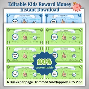 Editable Kids Reward Money | Printable Chore Bucks & Play Allowance | Custom Behavior Incentive System | Instant Download