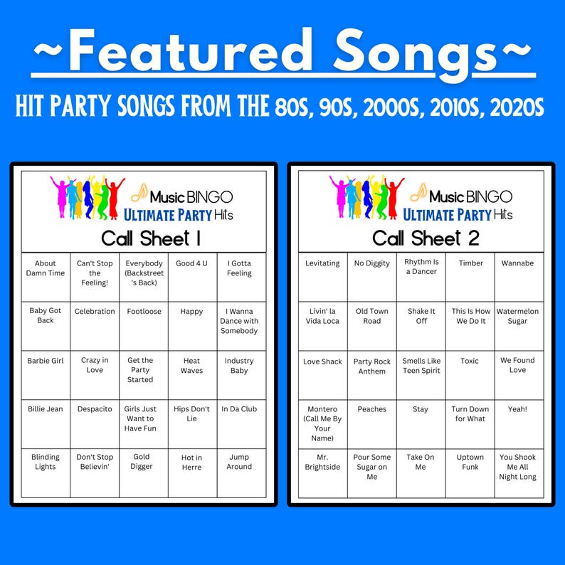 Music Bingo Game, 80s to 2020s Hits, Printable Party Game with Playlist, Fun for Adults, Teens, Events & Family Gatherings, Party Hits Music image 9