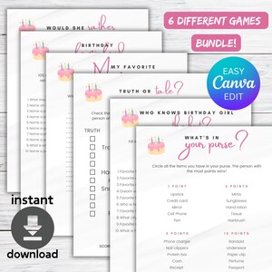 Printable Birthday Party Games Bundle | Adult Birthday Games | &quot;Who Knows the Birthday Girl Best&quot; | Birthday Family Feud