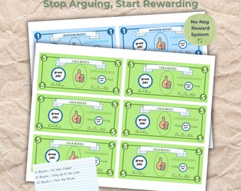 Editable Kids Reward Bucks Printable | Behavior Reward Money System for Kids | Allowance / Chore Money | Instant Download | Canva Template