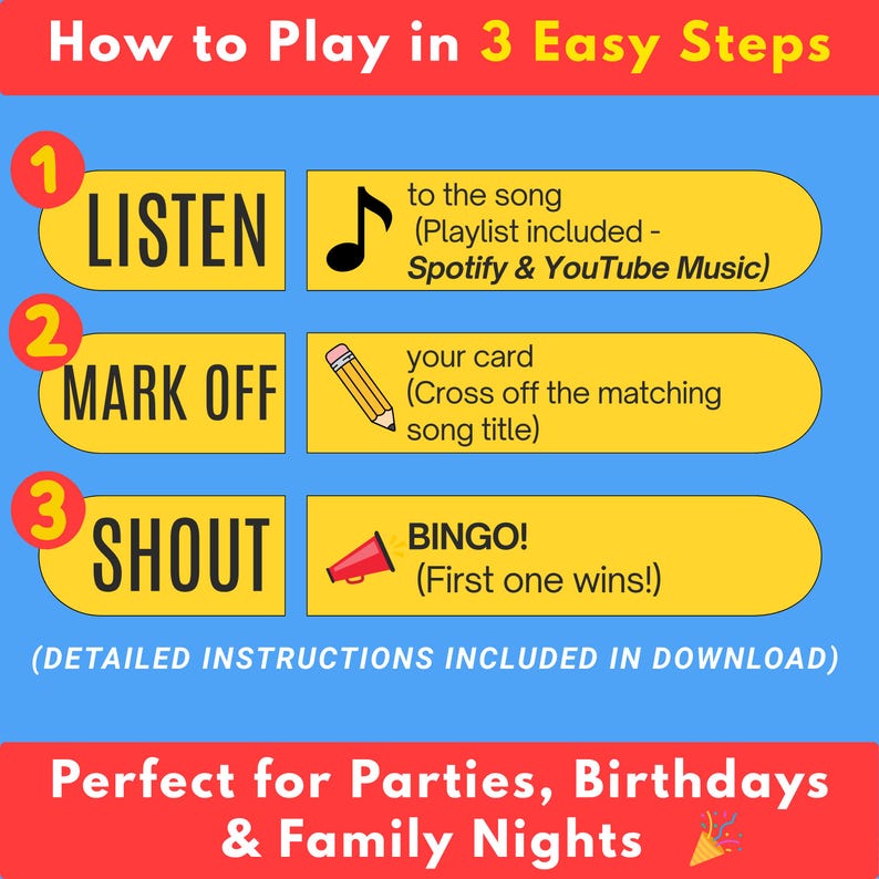 Music Bingo Game, 70s to 2010s Hits, Printable Party Game with Playlists, Fun for Adults, Teens, Events & Family Gatherings image 5